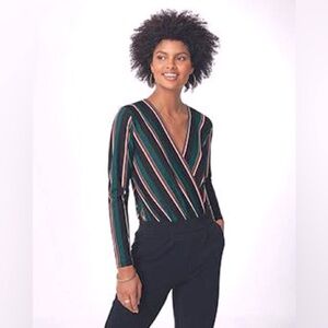 Bershka Striped V-Neck Long Sleeve Bodysuit – Size Small